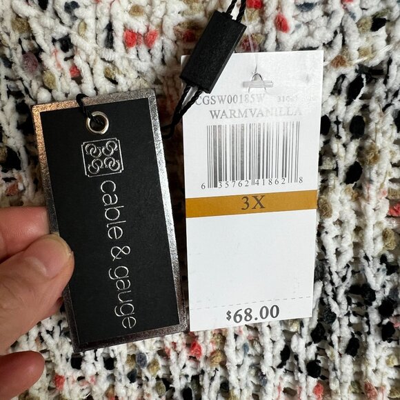 Cable & Gauge Womens Plus Size 3X Ribbed Knit Marled Confetti Sweater Off White - Picture 4 of 11